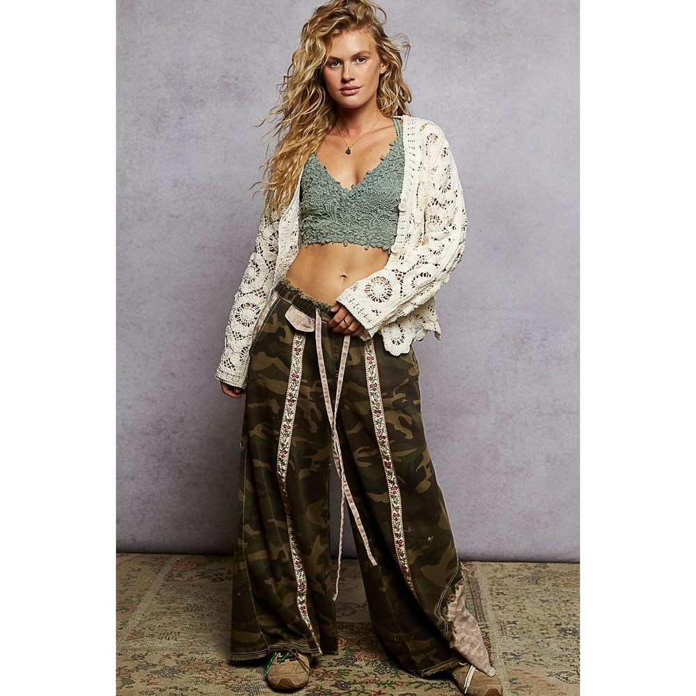 221. New POL Cream Crochet Knit Cardigan Long Sleeve Round Neck Stone Boho
